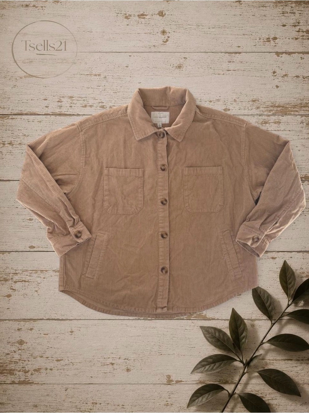 Lucky Brand Women’s Oversized Tan/Beige Corduroy Shirt Jacket - Size L